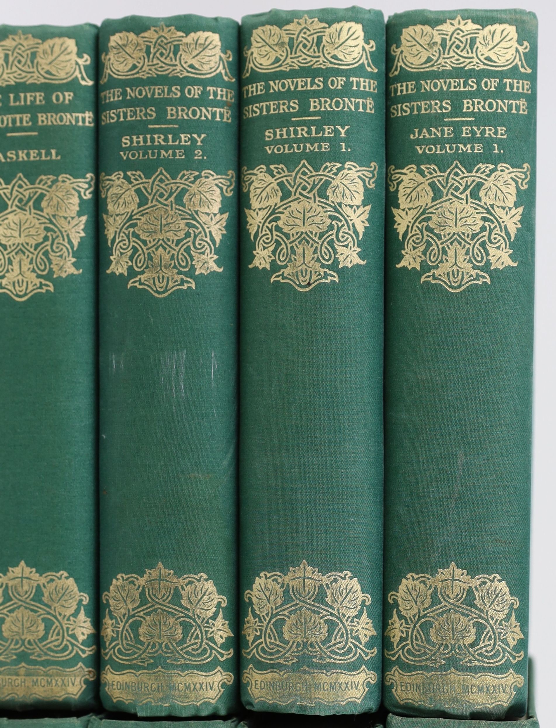 Bronte, Charlotte, Emily and Anne - Works. - ‘’Novels of the Sisters Bronte.’’ - 12 vols, the Thornton edition, edited by Temple Scott, illustrated with 67 plates, original cloth gilt, Edinburgh, 1924